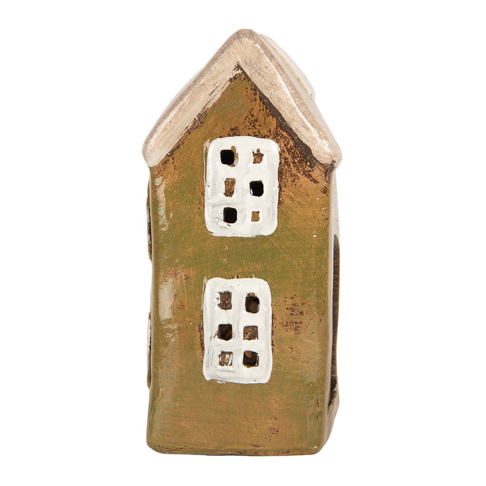 Waxinelichthouder Huis 10x7x14 cm Groen Keramiek