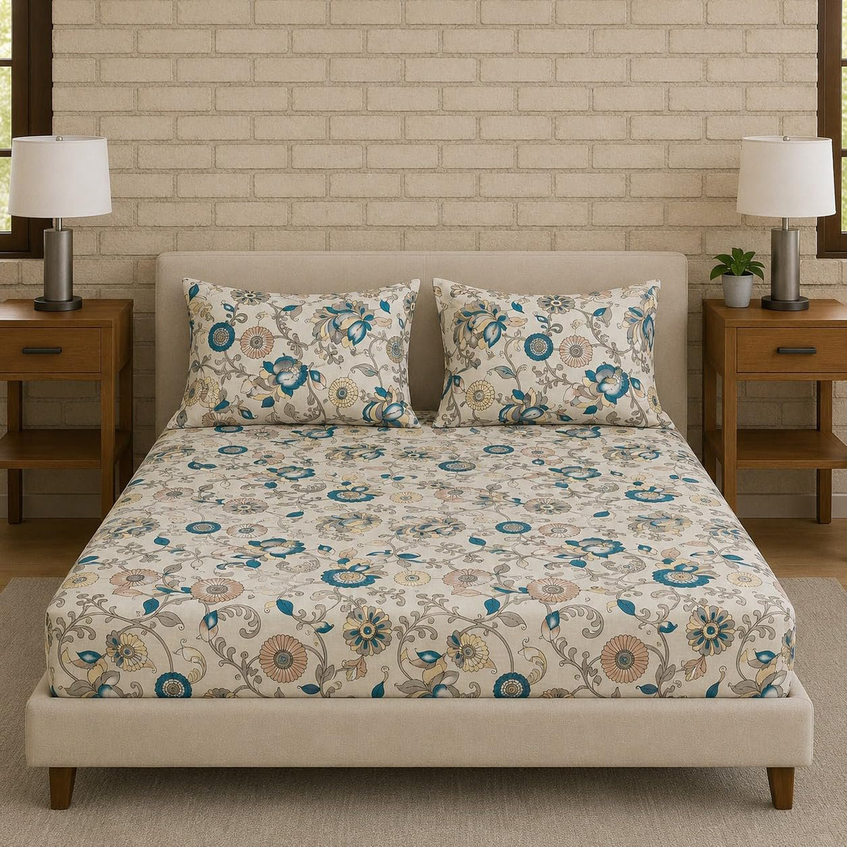 Laken | 100% katoen, elastisch getailleerd | King 200x200 cm, 3-delig pakket | Gedrukt