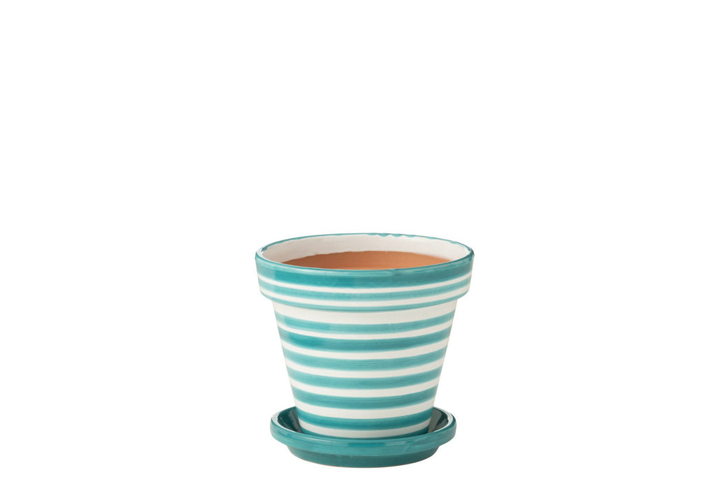 J-Line bloempot Granada Stripes - keramiek - aqua - medium - Ø 27 cm