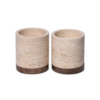 Travertine kaarshouder L Ø9,5x9cm incl. hout plateau