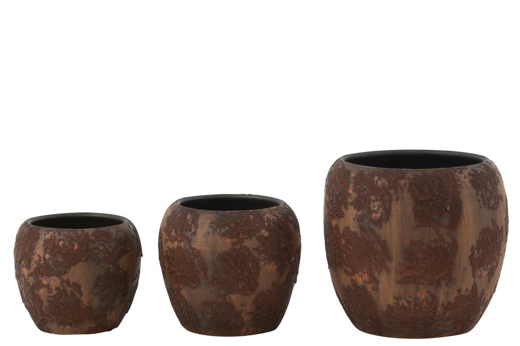 J-Line bloempot Round Terra - keramiek - bruin - large - Ø 24 cm