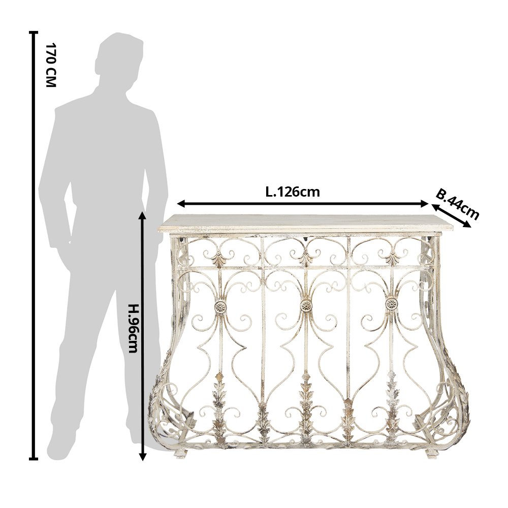 Sidetable 126x44x96 cm Wit IJzer Wandtafel