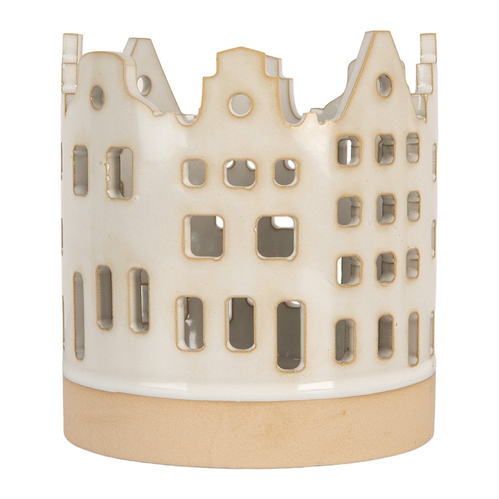 Waxinelichthouder Huis Ø 11x11 cm Beige Keramiek