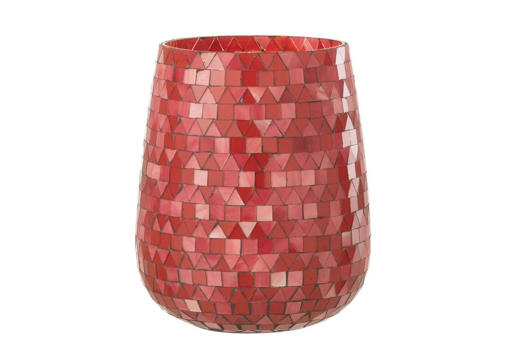 J-Line Windlicht Mozaiek Driehoek Glas Rood/Roze Large