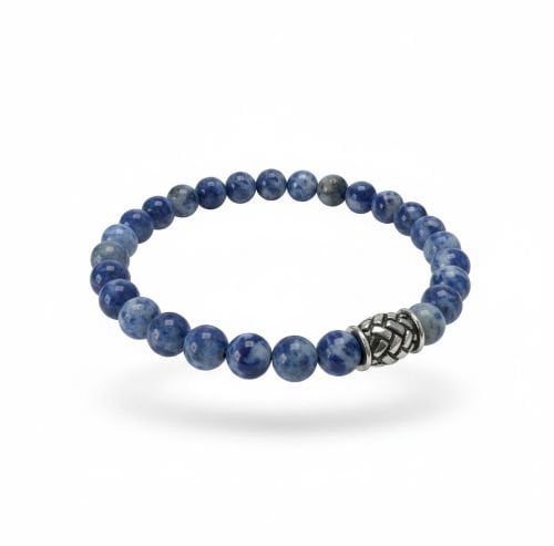 Herenarmband Sodaliet 8 mm met Vlecht kraal