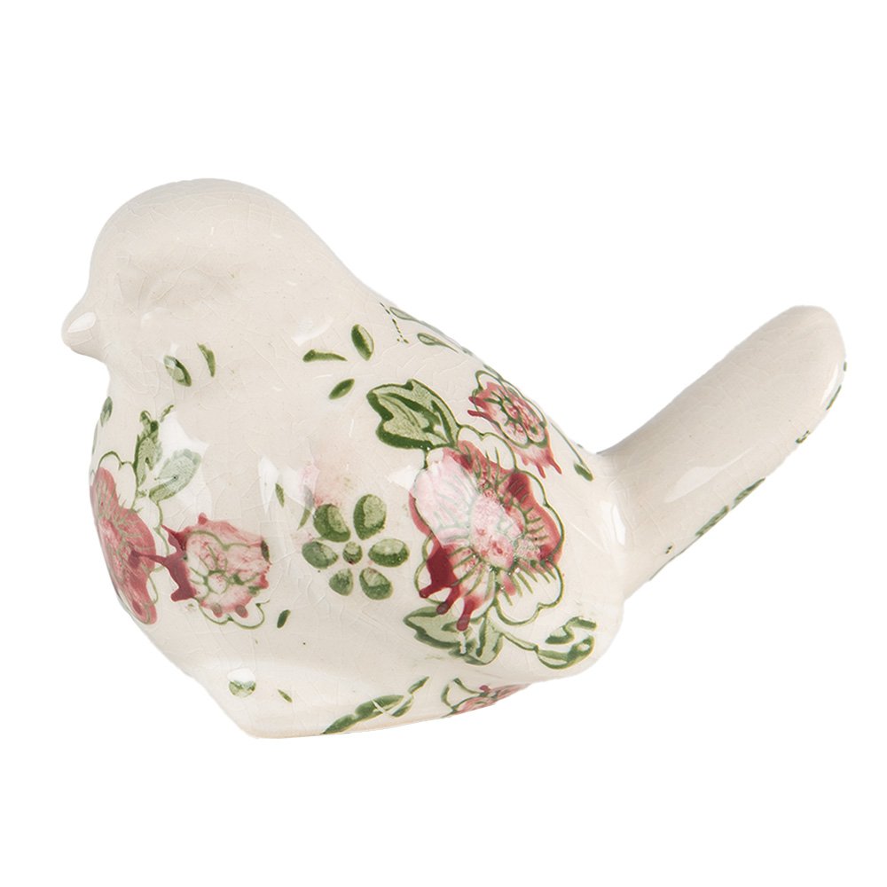 Beeld Vogel 10x6x7 cm Roze Beige Keramiek Bloemen