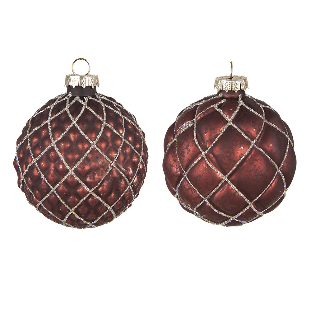 Kerstbal Set van 2 Ø 8 cm Rood Glas Kerstdecoratie