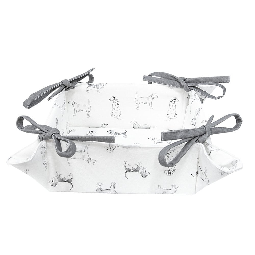 Broodmand 35x35x8 cm Wit Grijs Katoen Teckel Cadeau Keuken
