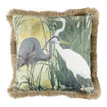 Kussen fluweel blauwe reiger gouden franjes 45x45cm*