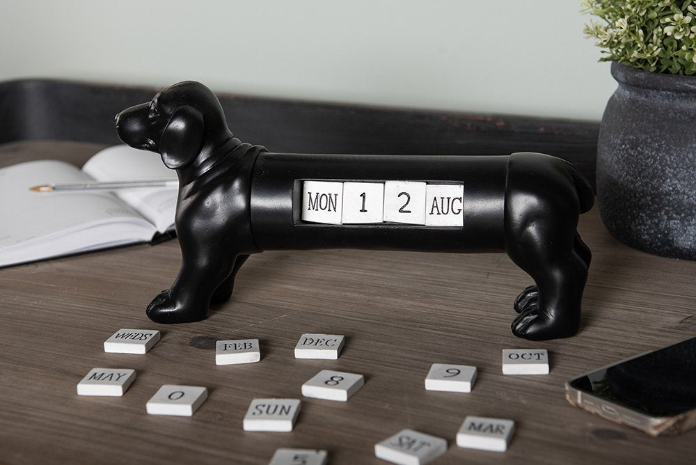 Kalender Hond 31x8x15 cm Zwart Polyresin Aftelkalender
