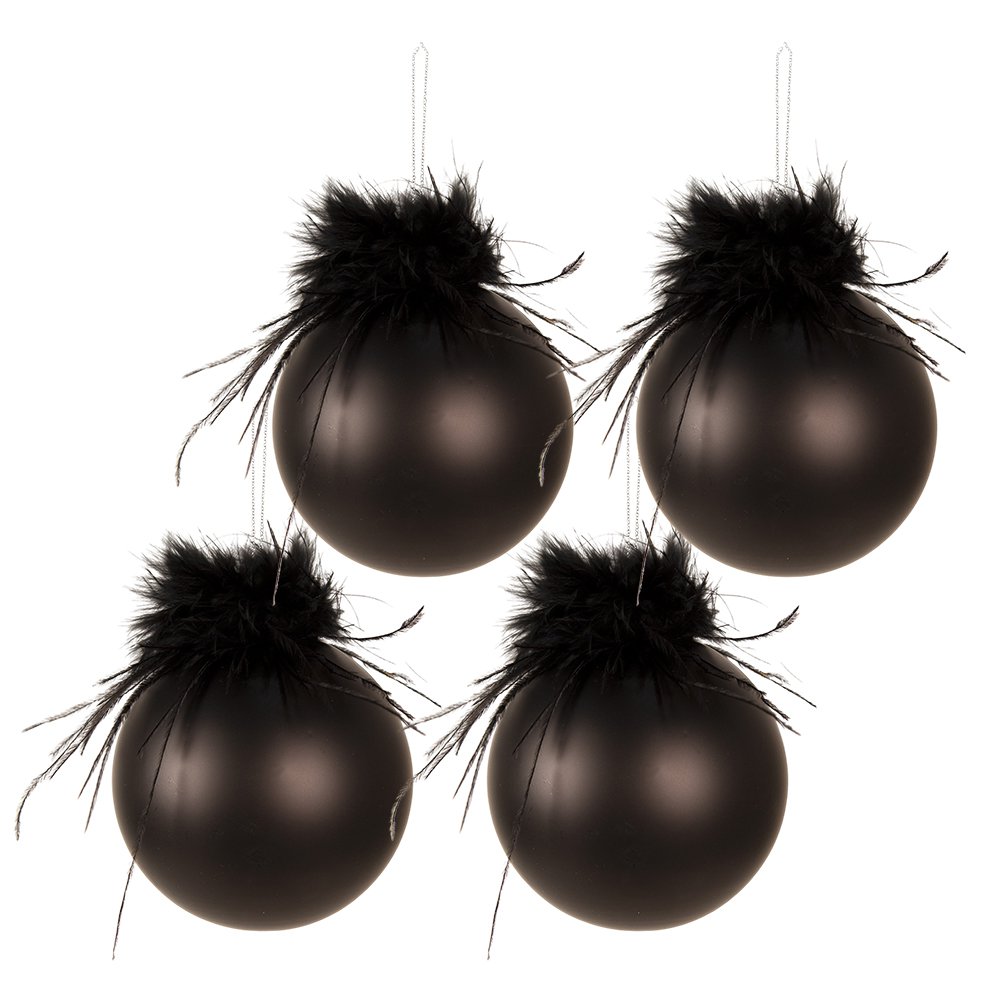 Kerstbal Set van 4 Ø 10 cm Zwart Glas Kerstboomversiering