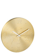 J-Line klok Wereldkaart - aluminium - goud