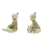 Beeld Set van 2 Kinderen 9 cm Beige Goudkleurig Kunststof