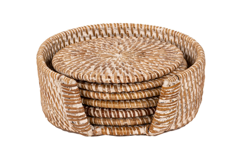 Glazen achtbaan rattan - set/6 - dia 10 cm