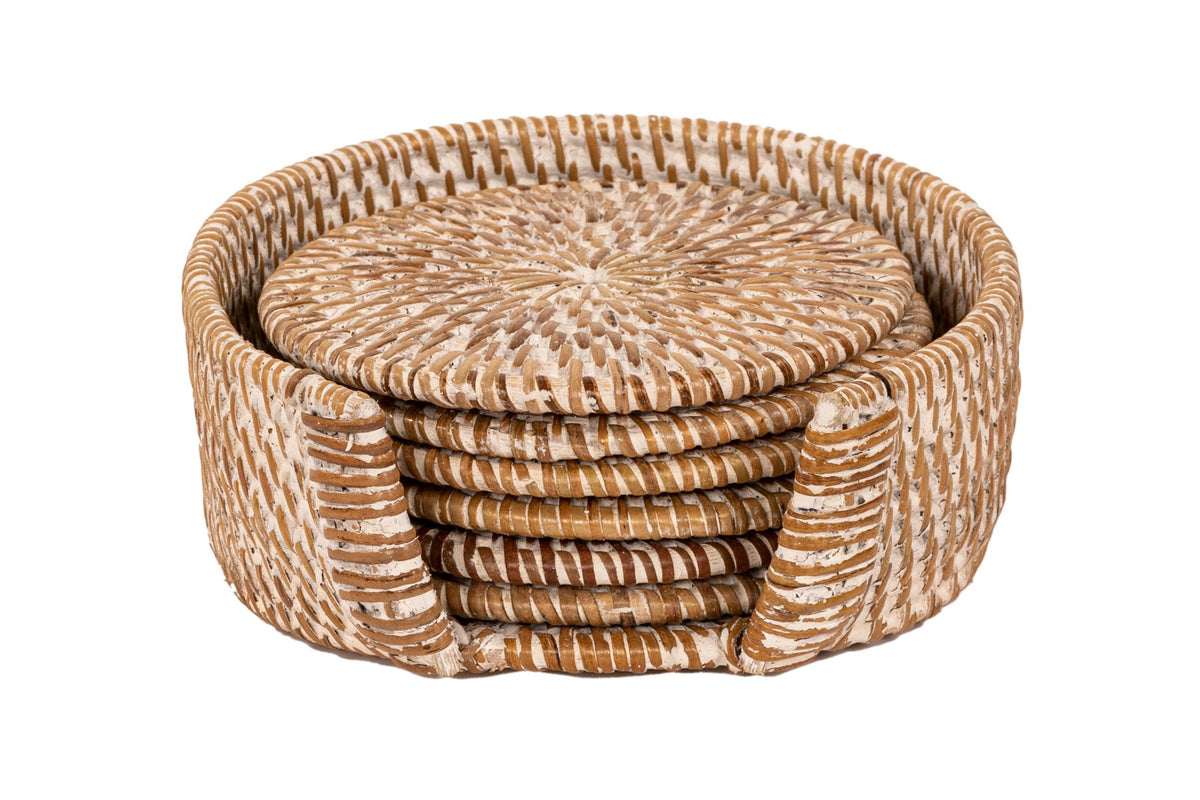 Glazen achtbaan rattan - set/6 - dia 10 cm