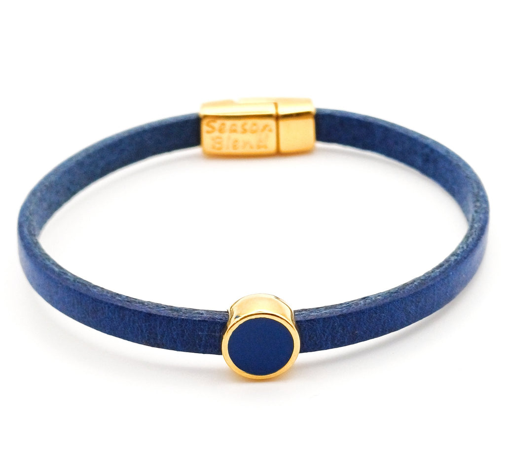 Leren armband met ronde emaille schuifregelaar