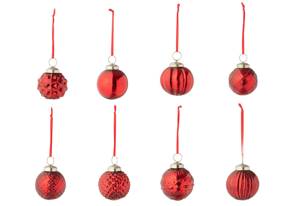 J-Line kerstbal 8 Patronen - glas - rood - doos van 40