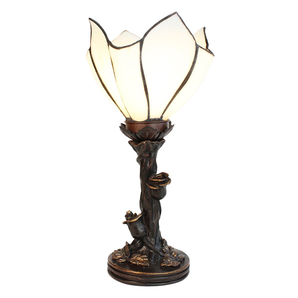 Tiffany Tafellamp 32 cm Wit Bruin Glas Tiffany Bureaulamp