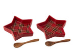 J-Line schaal Plaid Ster - keramiek - rood - set van 2
