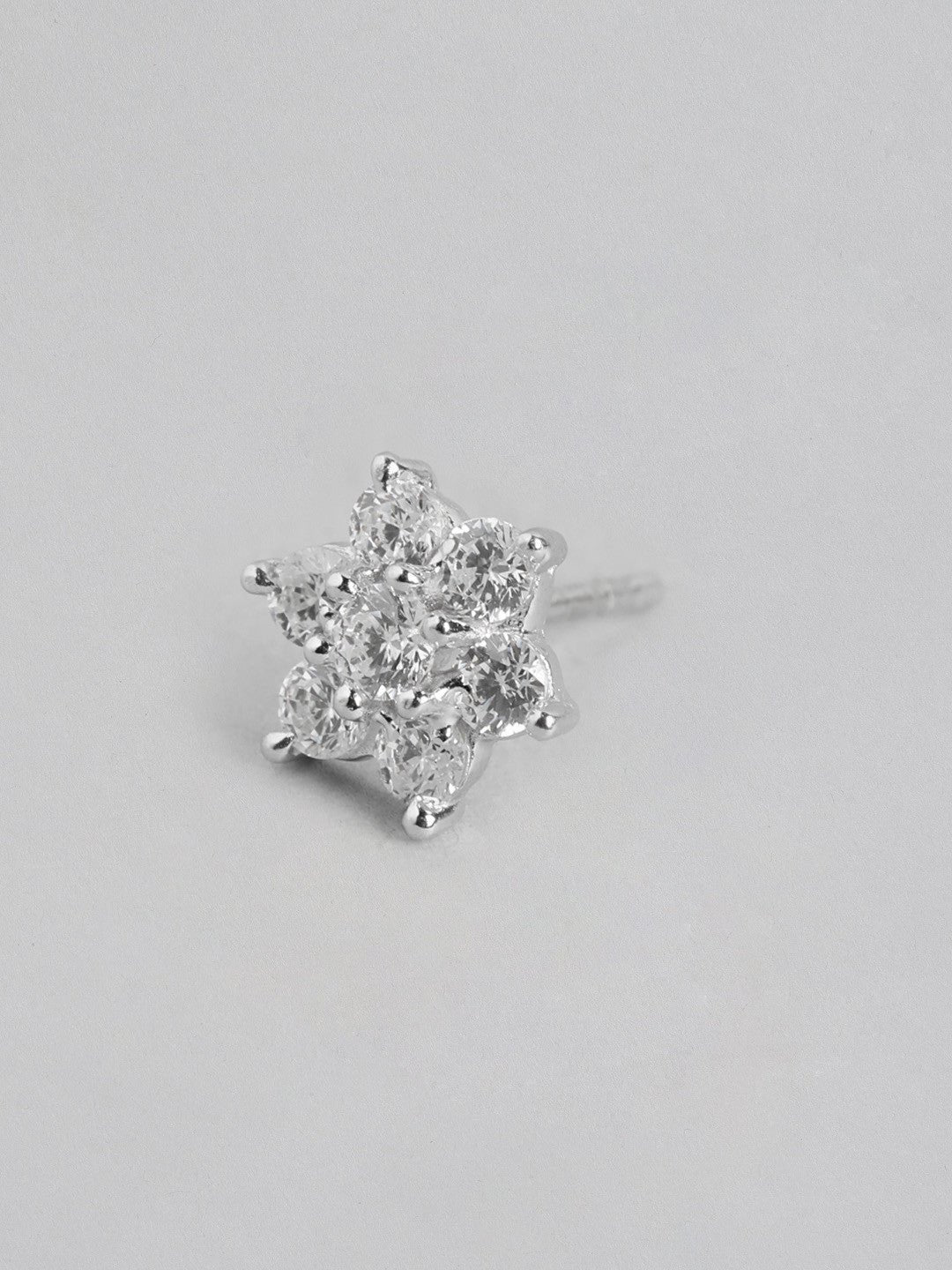 925 Sterling Zilver Gerhodineerde CZ Bloemen Stud Oorbel – Klein – 1,00 cm