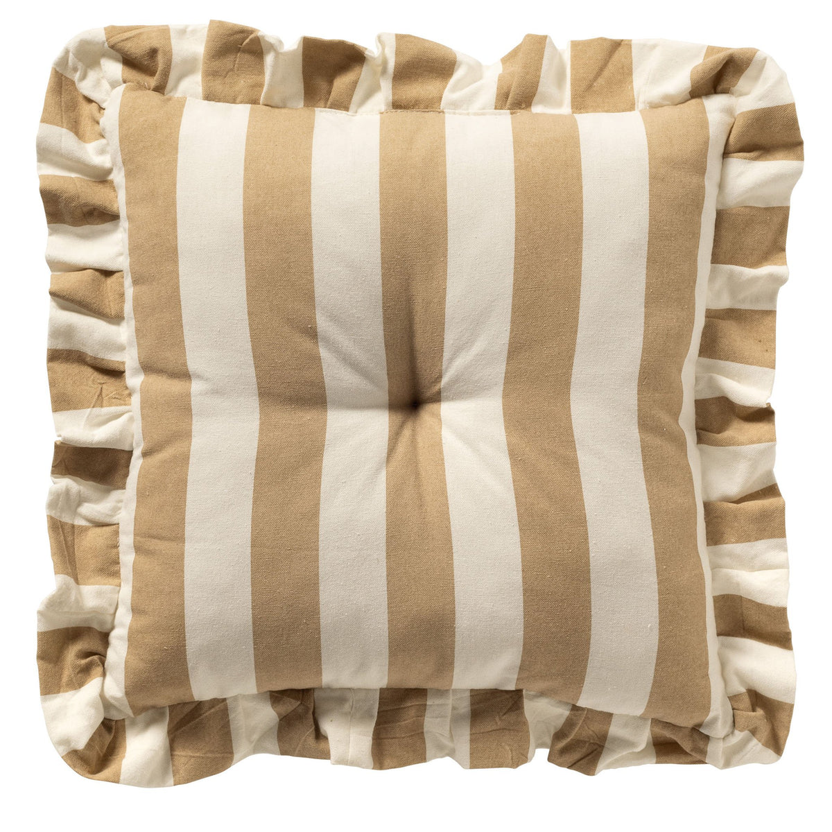 Dutch Decor Bella - Stoelkussen 40x40 cm - Gestreept - Ruchesrand - Irish Cream - Beige