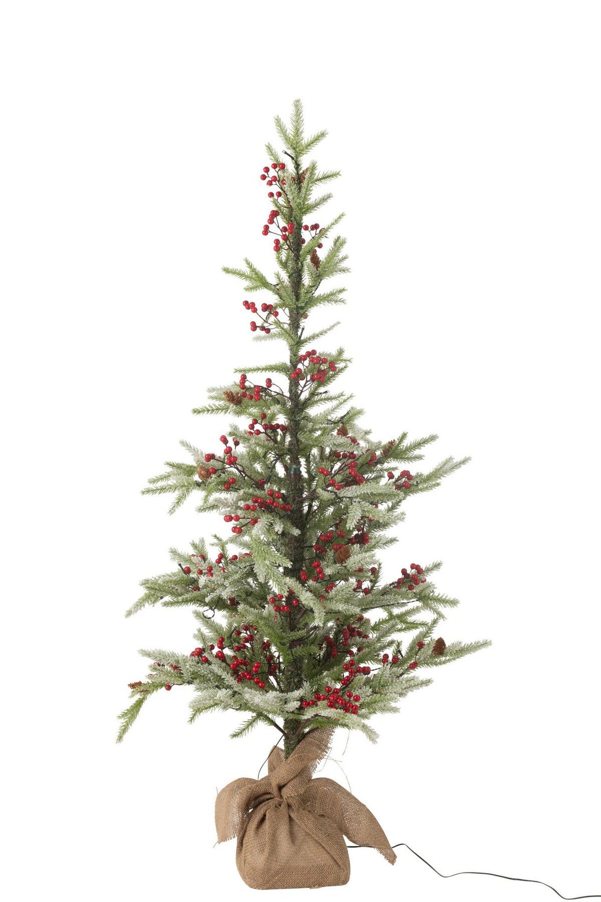 J-Line Kerstboom+Jute Zak+Led Kunststof Sneeuw Groen/Rood Small