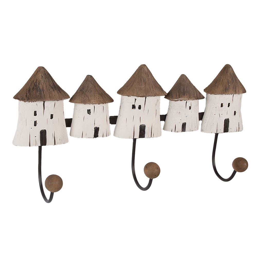 WandkapStok 38x8x19 cm Wit Bruin Hout Huizen