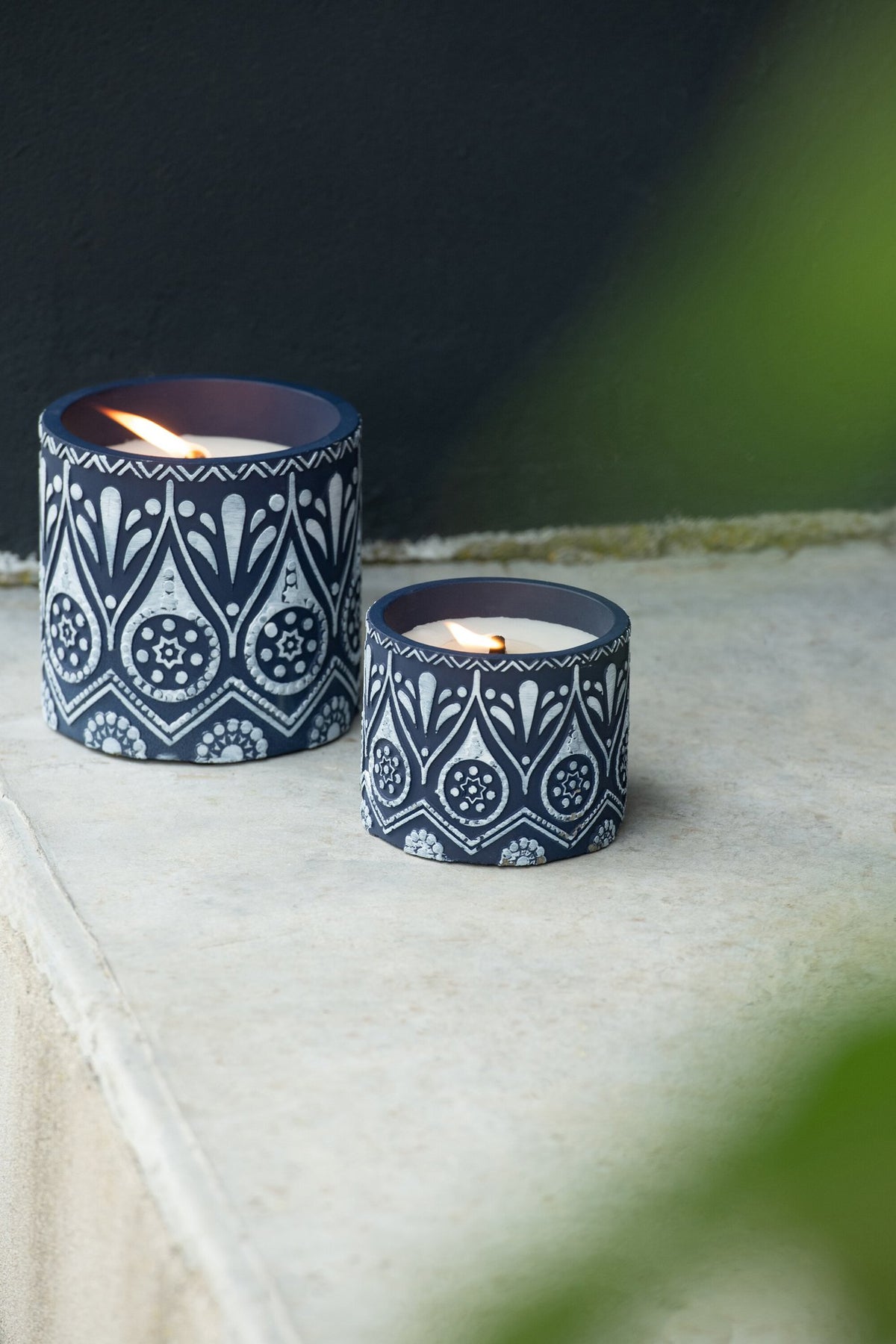 J-Line kaars - Citronella - keramiek - blauw/wit - large