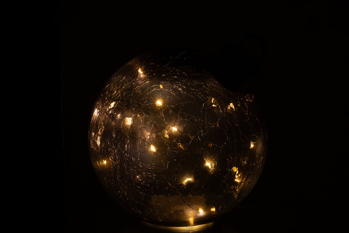 J-Line kerstbal - glas - zwart - M - LED lichtjes