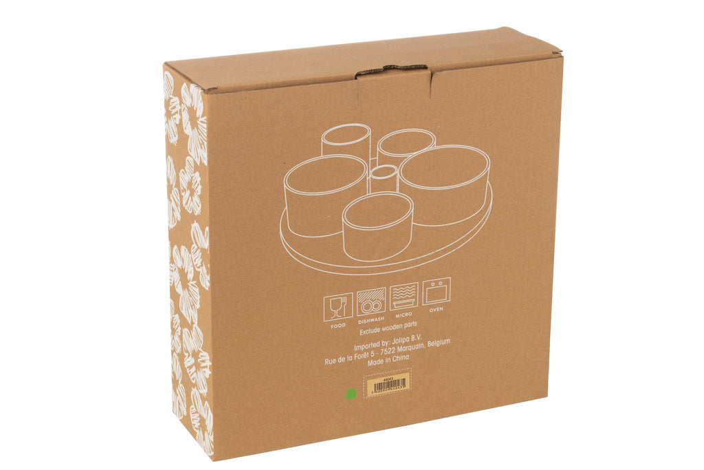 J-Line Set 6 Aperoschalen + Dienblad Bamboe Doos Keramiek Groen