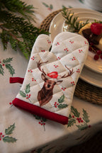 Kind Ovenwant 12x21 cm Wit Rood Katoen Hert Hulstbladeren Ovenhandschoen