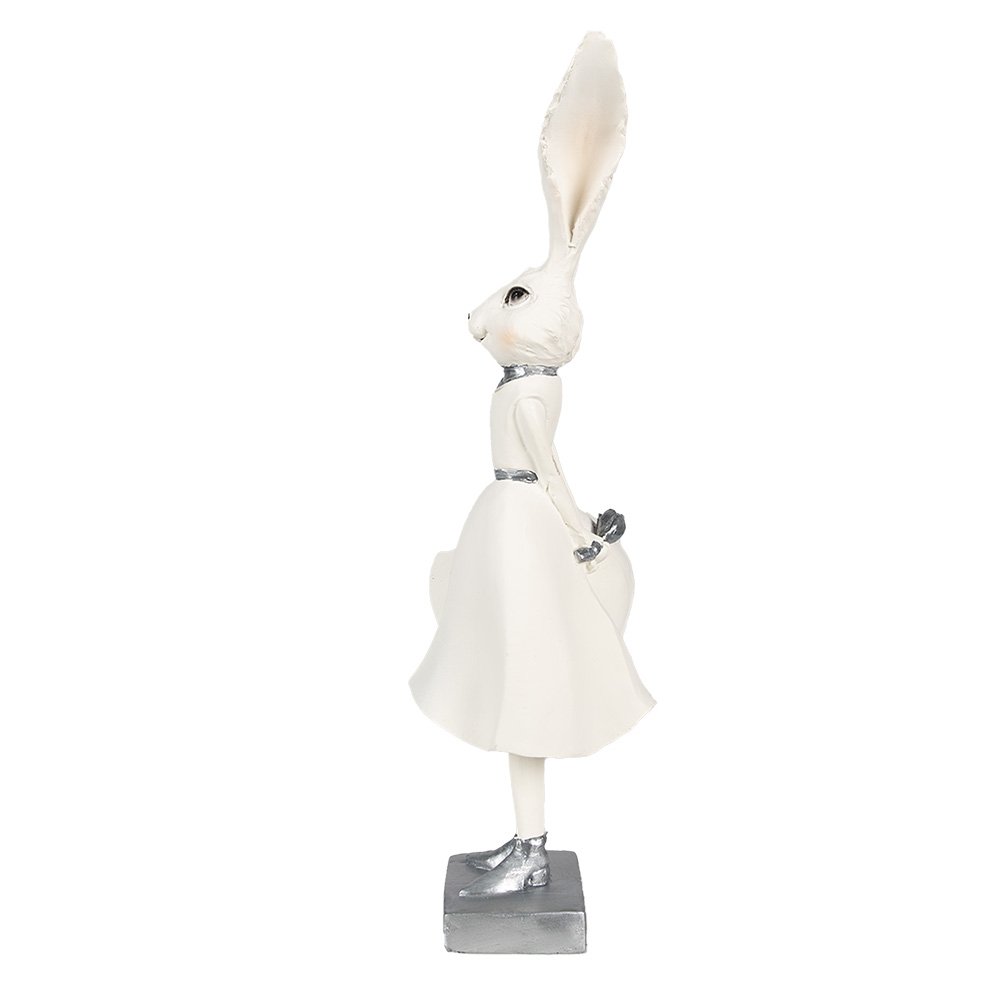 Beeld Konijn 37 cm Wit Zilverkleurig Polyresin Paasdecoratie