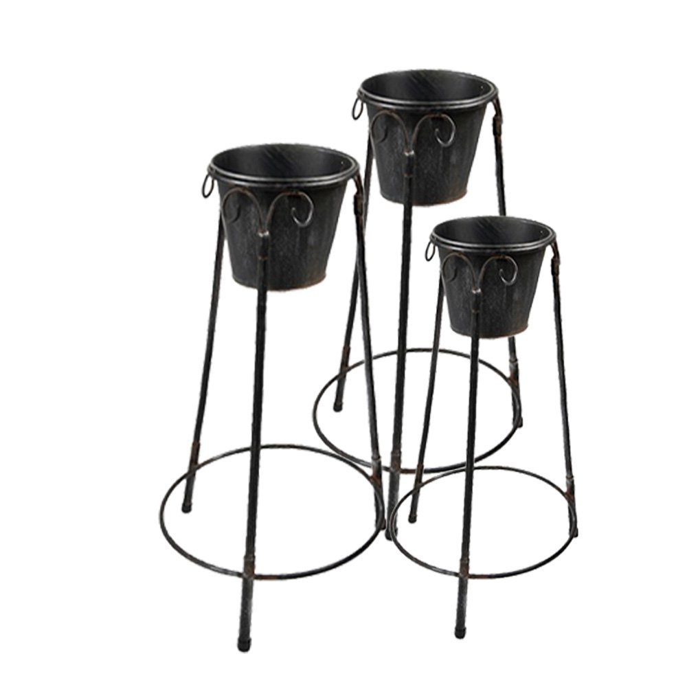 Bloempot Set van 3 Zwart IJzer Plantenstandaard