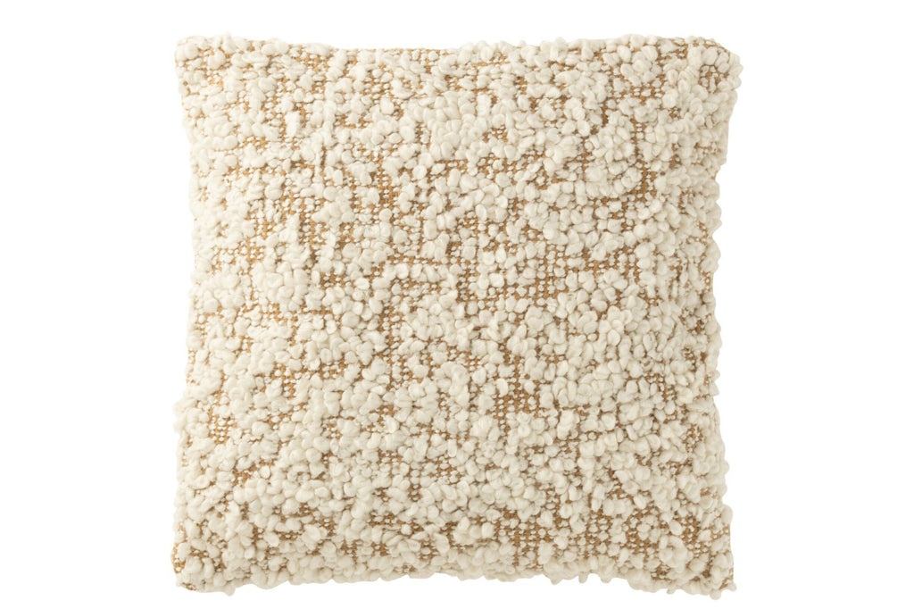 J-Line Kussen Vierkant Bouclé Katoen/Polyester Camel/Crème