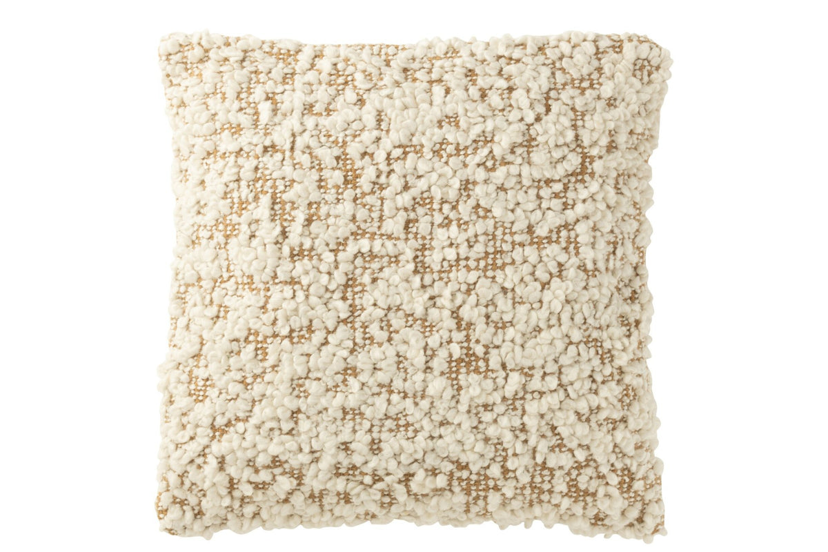 J-Line Kussen Vierkant Bouclé Katoen/Polyester Camel/Crème
