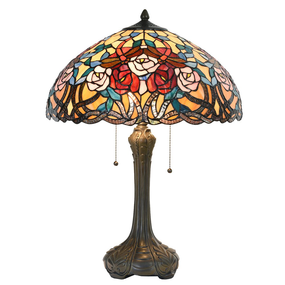 Tiffany Tafellamp Ø 46x64 cm Rood Blauw Glas Roos Tiffany Bureaulamp