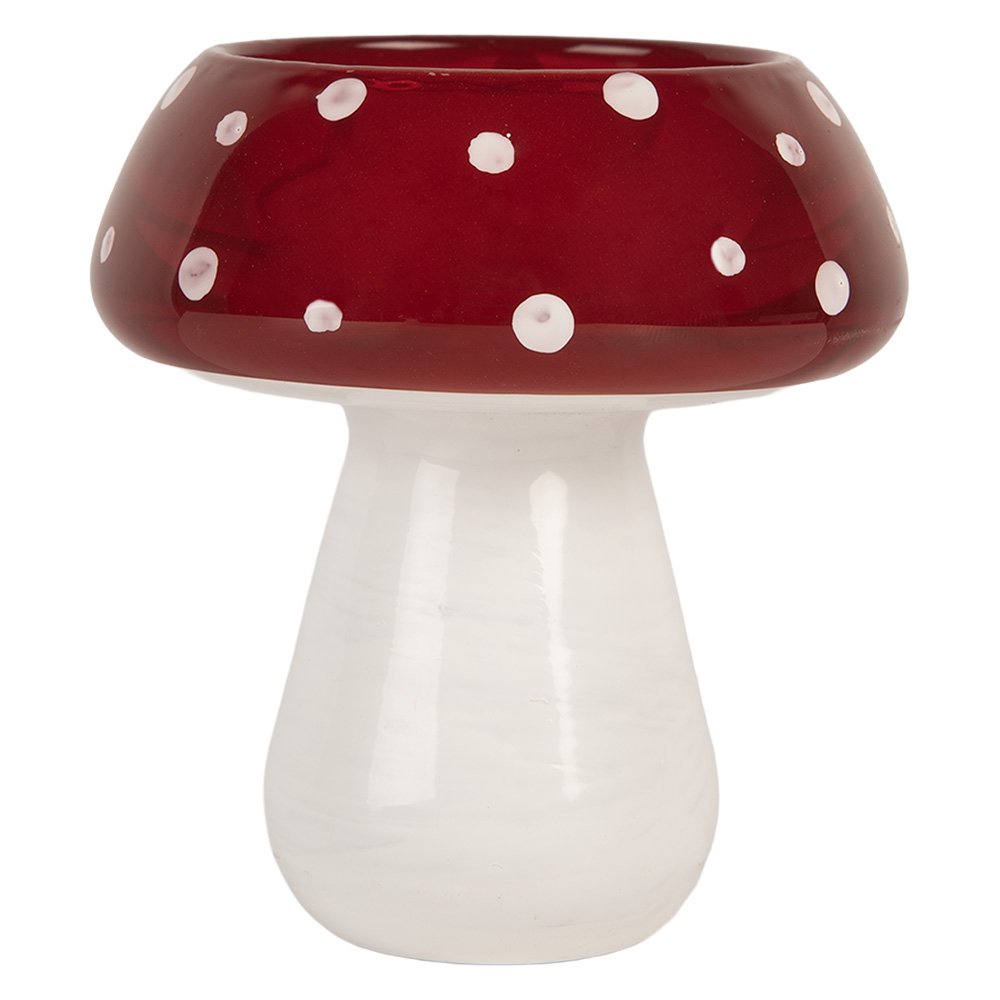 Waxinelichthouder Ø 8x9 cm Rood Wit Glas