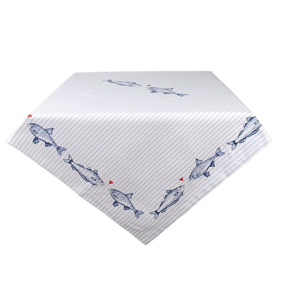 Tafelkleed 150x150 cm Wit Blauw Katoen Vissen Tafellaken