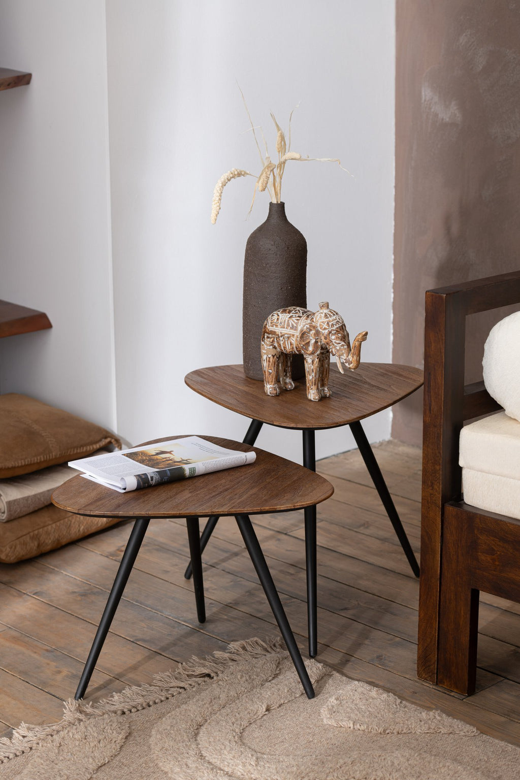 J-Line tafel Driehoek - hout/glas - naturel
