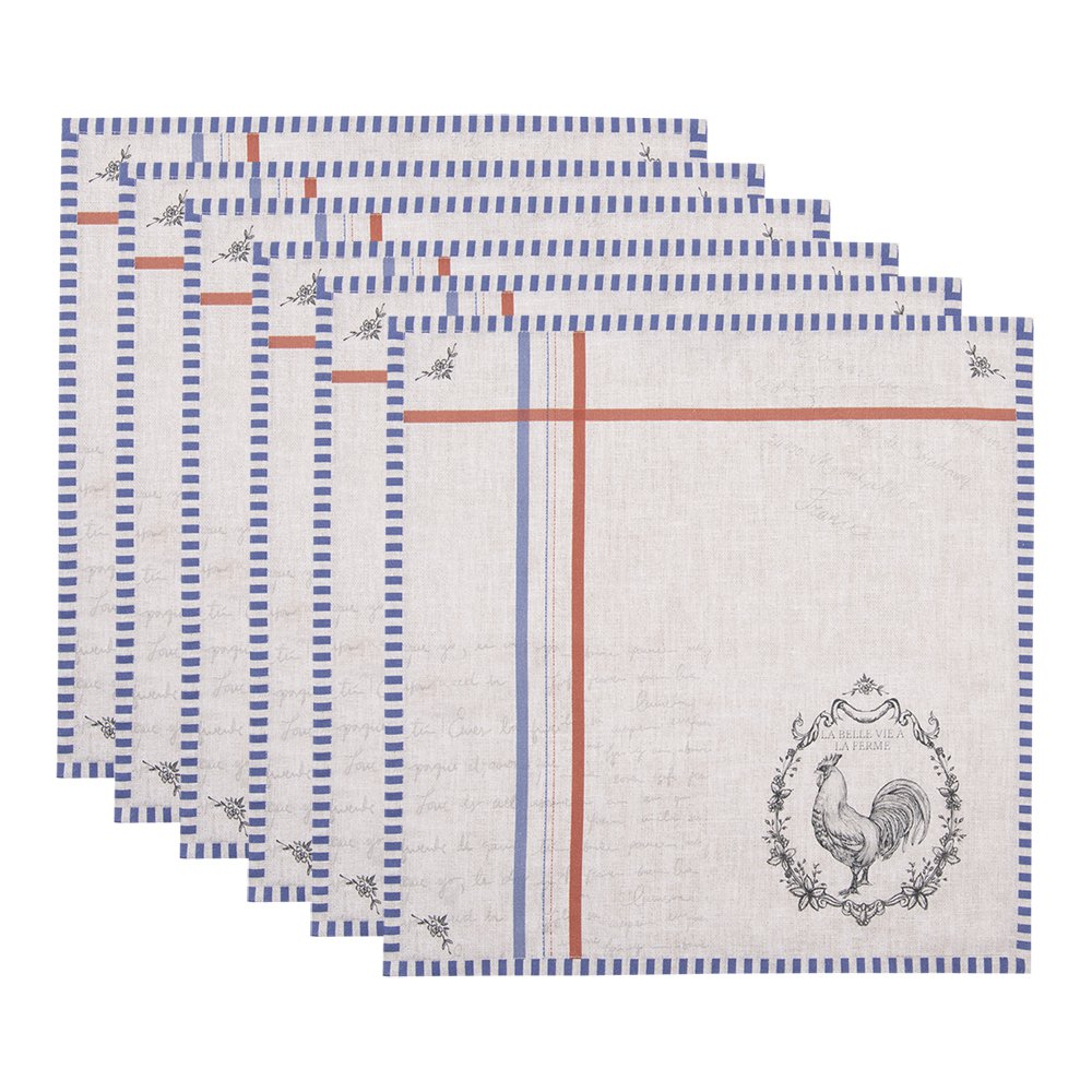 Servetten Katoen Set van 6 40x40 cm Beige Katoen Haan Servet Stof