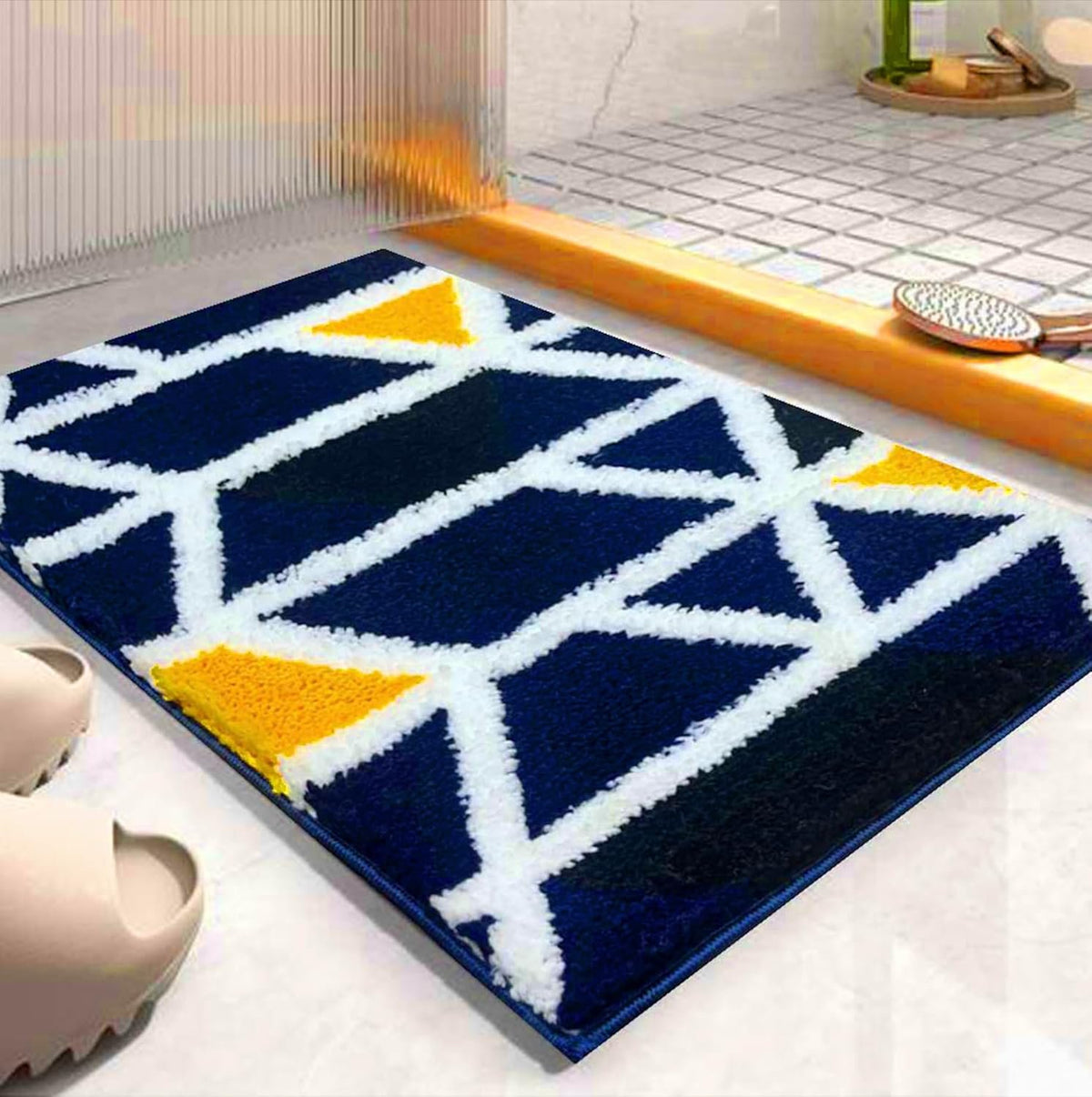 Mozaïekblauw superzachte 2000 GSM-badmat van microvezel (40x60 cm) 1 stuk | Absorberende antislipdeurvloermat voor thuisbadkamerkeuken