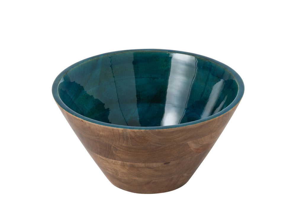 J-Line schaal - hout - petrol/naturel - large