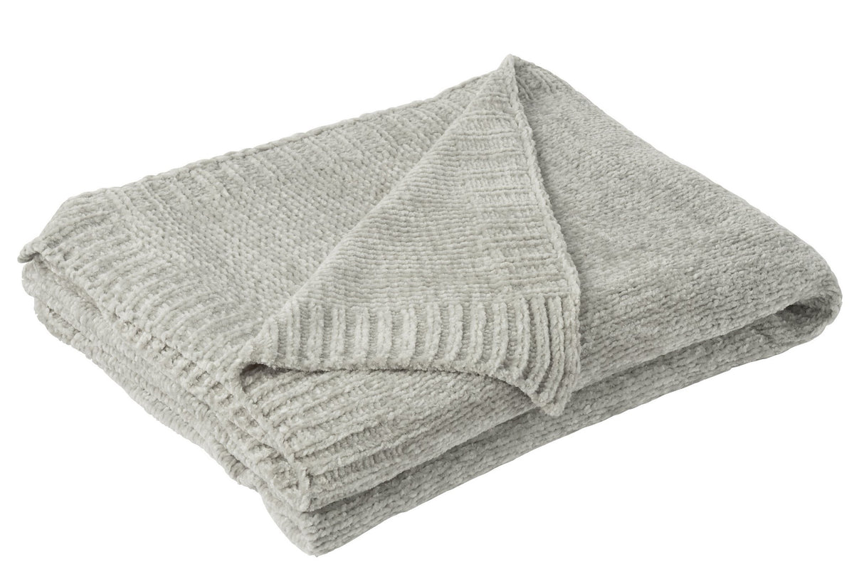 J-Line deken Chenille - polyester - grijs