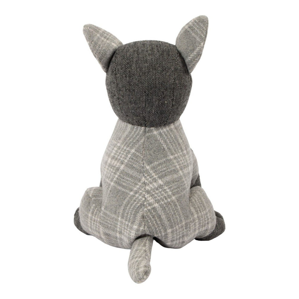 Deurstopper hond grijze ruit 18x20x28cm