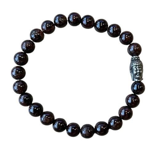 Heren armband 8 mm Granaat met Boeddha kraal