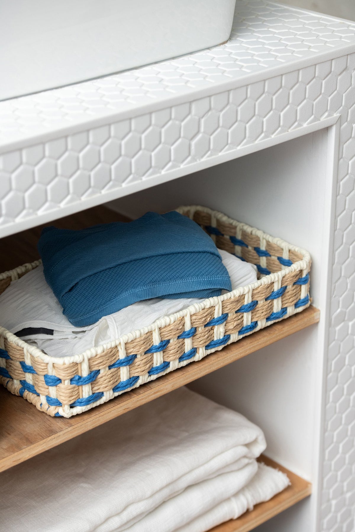J-Line plateau Rechthoek - papier - naturel/blauw - set van 2