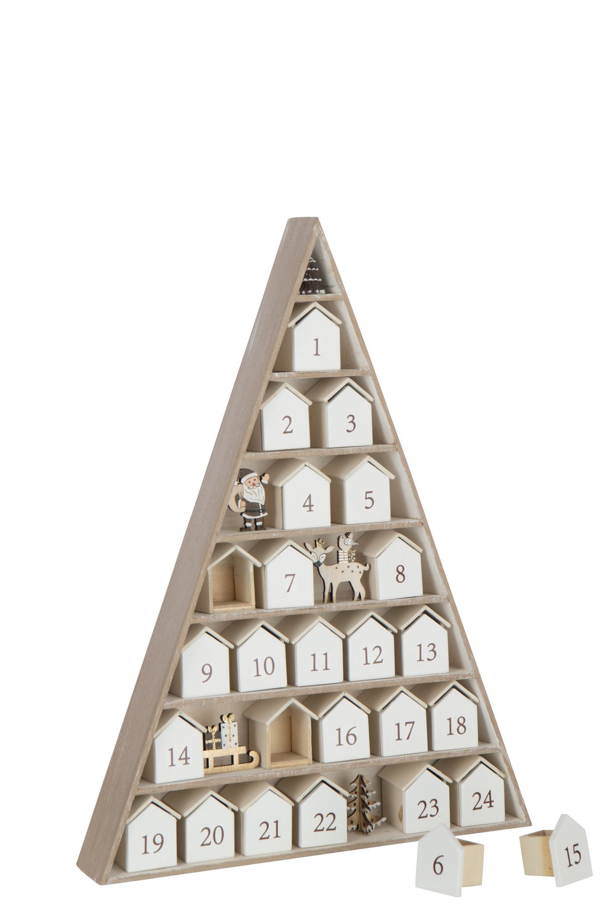 J-Line decoratie Boom + House Advent Calendar - hout - wit/naturel