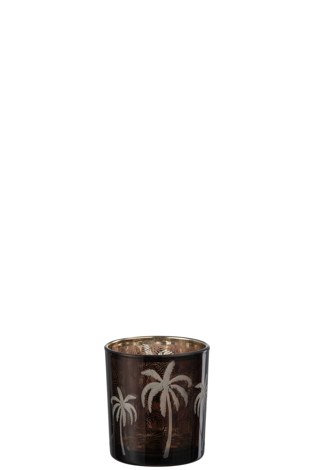 J-Line theelichthouder Palmboom - glas - bruin - small