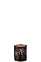 J-Line theelichthouder Palmboom - glas - bruin - small