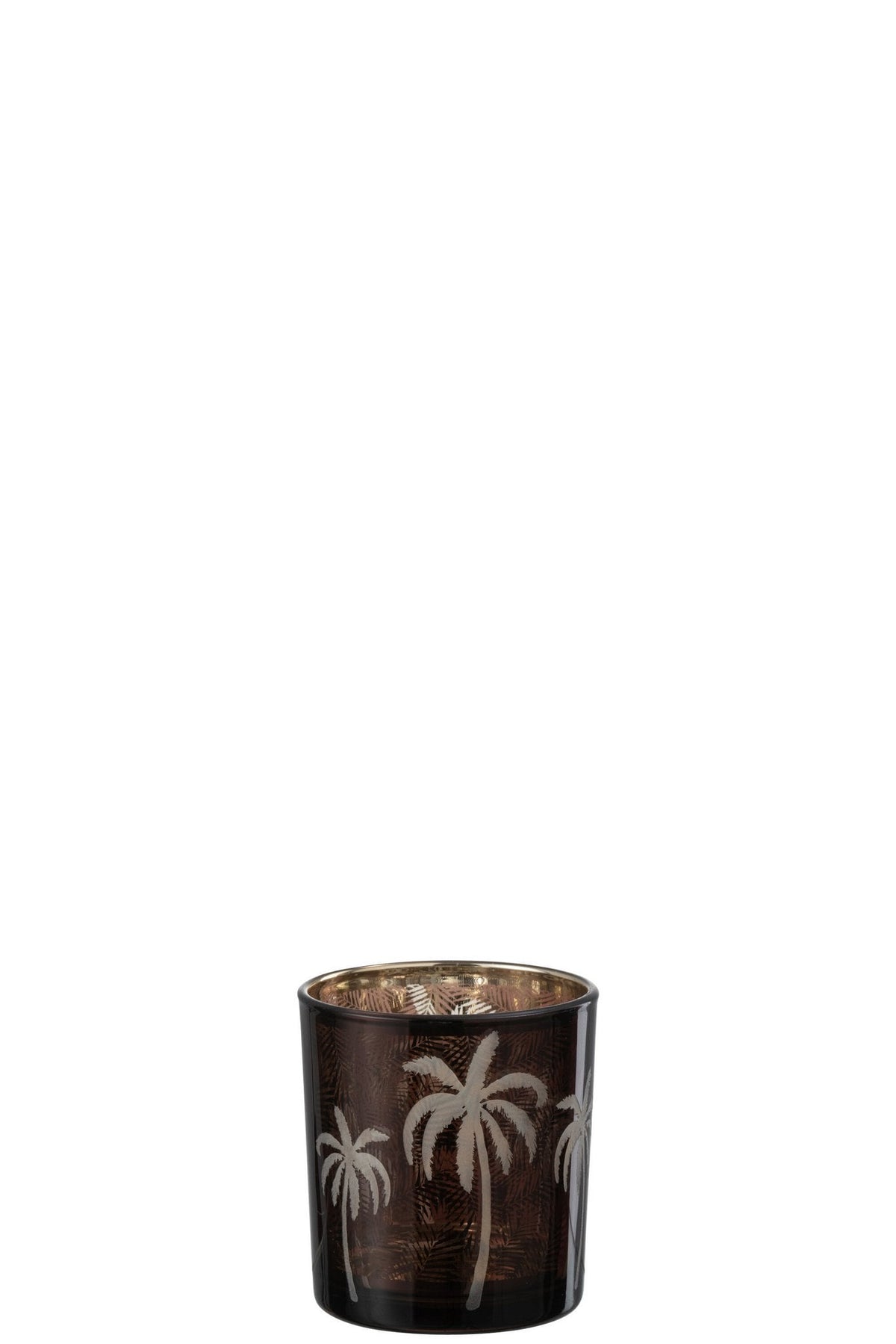 J-Line theelichthouder Palmboom - glas - bruin - small